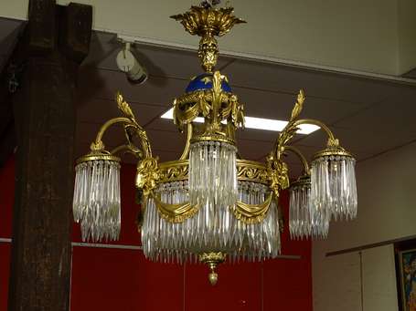 Lustre corbeille en bronze doré et patiné, il 