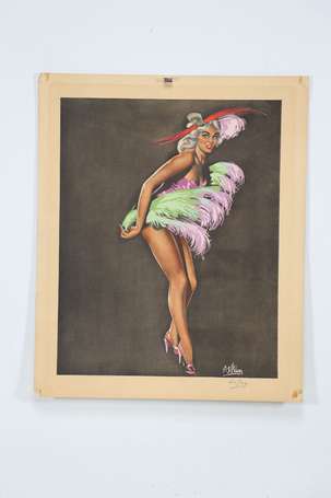 ASLAN Danseuse à plume Lithographie. 38 x 31,5 cm