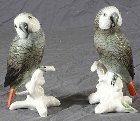KARL ENS - Deux perroquets en porcelaine 