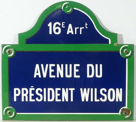 AVENUE DU PRÉSIDENT WILSON : Plaque émaillée de 