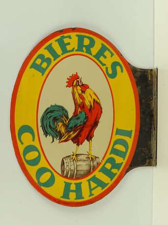 BIÈRE COQ HARDI : Plaque émaillée double-face à 