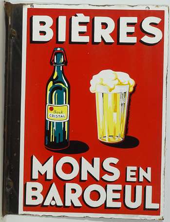 BIÈRE MONS EN BAROEUL : Plaque émaillée 