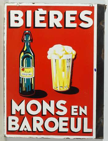 BIÈRE MONS EN BAROEUL : Plaque émaillée 