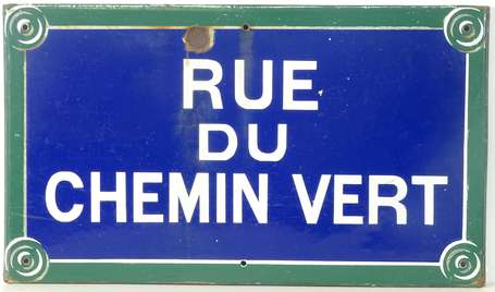 RUE DU CHEMIN VERT : Plaque émaillée de rue 