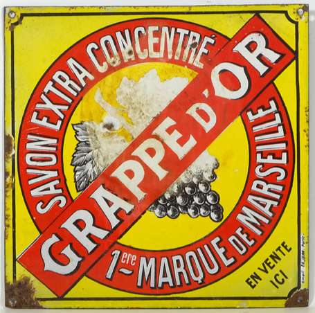 SAVON GRAPPE D'OR : Plaque émaillée. Décoloration 