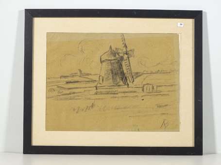 BRUGGER Ane (1908-1995) Moulin Fusain30,5 x 42 cm