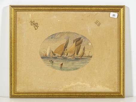 LEDUC Charles (1831-1911) Régate Aquarelle signée 