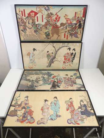 JAPON - Lot de quatre estampes en couleurs 