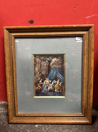 ECOLE XXè siècle - Le coucher de la reine. Gouache