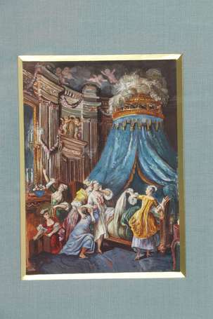 ECOLE XXè siècle - Le coucher de la reine. Gouache