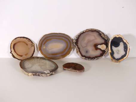 5 tranches d'agate diverses nuances de brun.