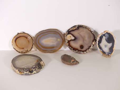 5 tranches d'agate diverses nuances de brun.