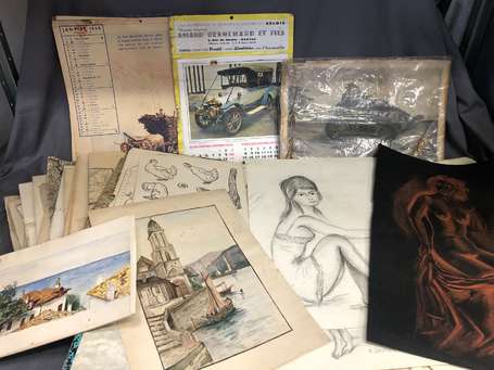 Vieux papiers divers , gravures , dessins , études