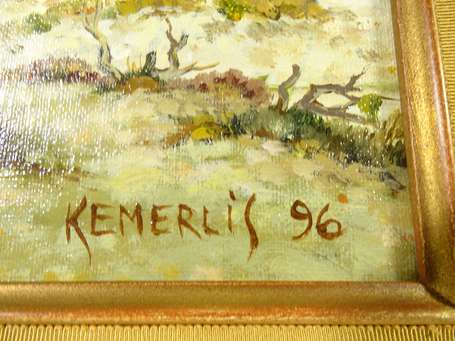 KEMERLIS Xxé Barque à l'abri. Huile sur toile 