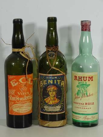 RHUMS : 3 Bouteilles Bordelaises vides : Vieux 