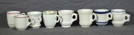 BRÛLOTS : 8 Tasses différentes en porcelaine.