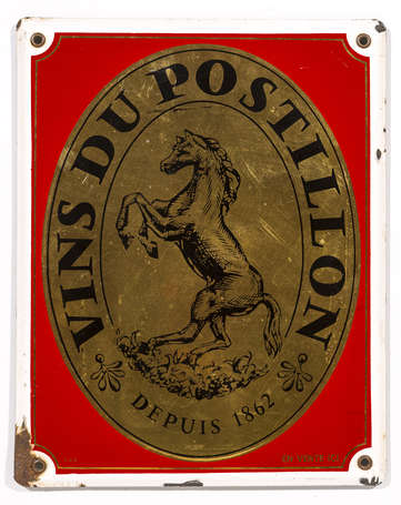 VINS DU POSTILLON : Plaque émaillée plate à 