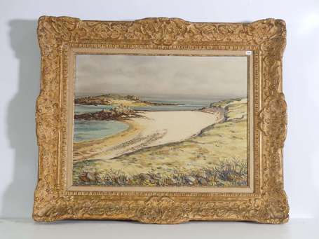 FRANCOIS M. (XXème siècle) Plage. Huile sur toile 