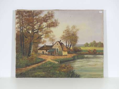 COSTE (XXème siècle) La chaumière près de l'étang.