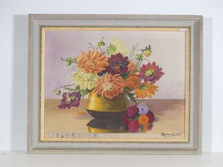 REMOINVILLE T. (XXème siècle) Bouquet. Huile sur 