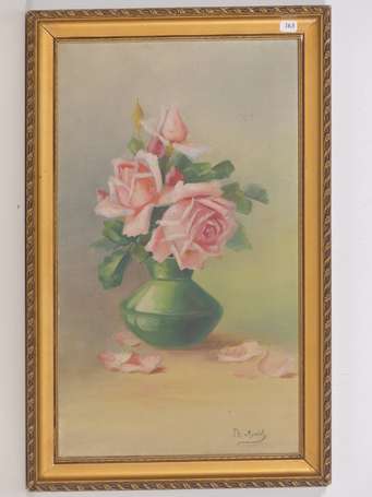 MORICET Th. Xxé Bouquet de roses au vase vert. 