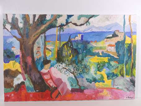 POHER V. Xxé Paysage provençal Huile sur toile 