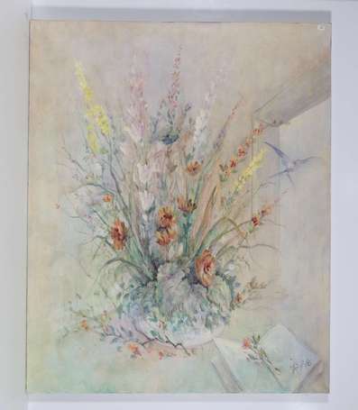 DAS P. Xxé - Bouquet - Huile sur toile, signée 