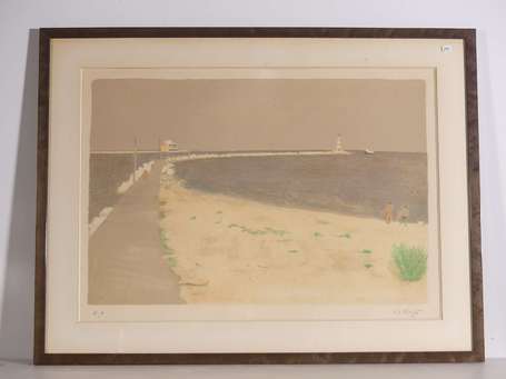 KRAFFT M.T. Xxé Plage et phare. Lithographie 