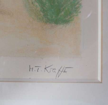 KRAFFT M.T. Xxé Plage et phare. Lithographie 