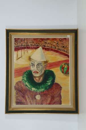 MAUGAIN (XXe) - Le clown triste. Huile sur toile, 