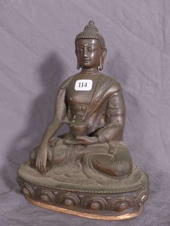 THAILANDE - Bouddha Maravijaya en bronze à patine 