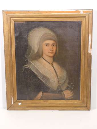 ECOLE XIXè siècle - Portrait de femme à la coiffe.