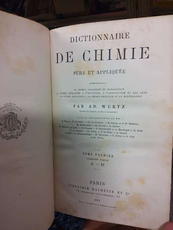 WURTZ Dictionnaire de chimie pure et appliquée en 