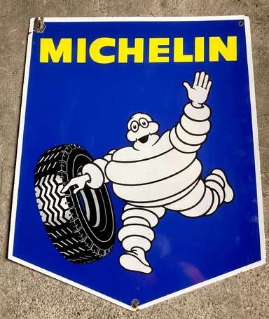 MICHELIN : Plaque émaillée double-face de forme 