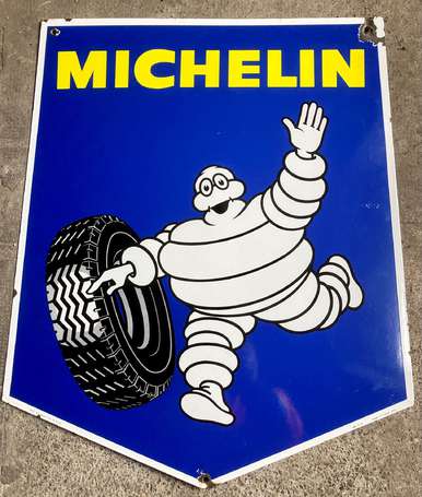 MICHELIN : Plaque émaillée double-face de forme 