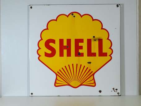 SHELL : Plaque émaillée plate à rebords,« A.A.F 3.