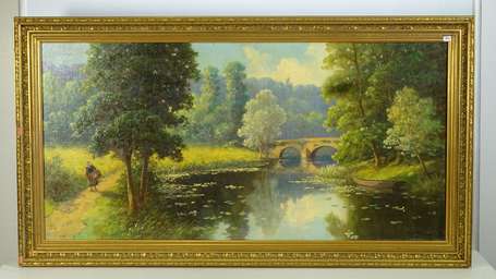 GAUFFRIAUD Emile (1877-1957)- Paysage au pont 