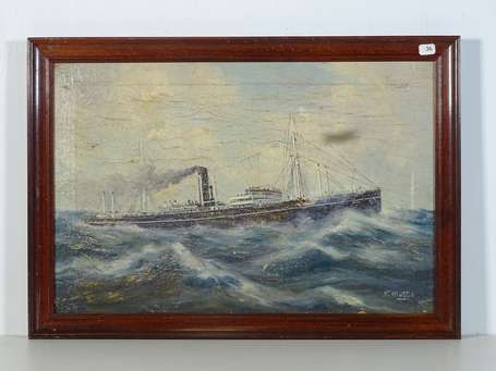 HIEBLOT Eugène (1886-1953) - Paquebot en mer. 