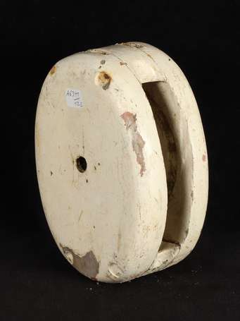 Belem - Poulie en bois laqué blanc. H. 20 cm 