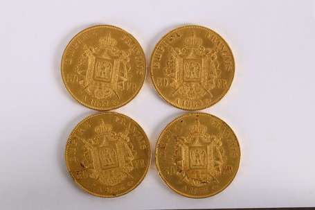 Lot de 4 pièces 50 Francs or Second Empire. Poids 