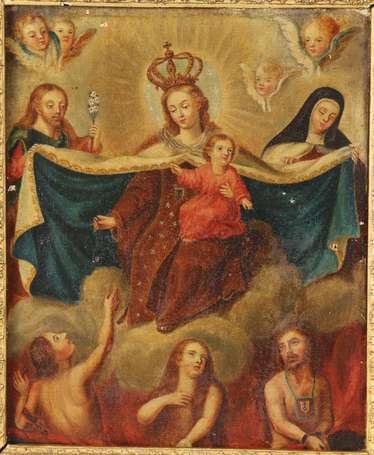 ECOLE XIXe siècle - Vierge à l'enfant en Majesté. 