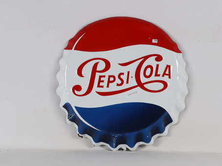 PEPSI-COLA : Plaque émaillée en forme de capsule. 