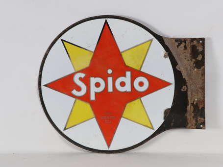 SPIDO : Plaque émaillée double-face à équerre. 