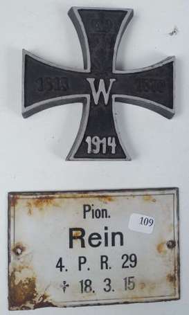 AL14/18 - Plaque émaillée d'un tombe allemande , 