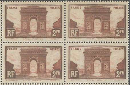 2 francs Arc de Triomphe n°258 - Bloc de 4 coin 