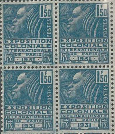Exposition coloniale 1F50 bleu n°273 bloc de 4 