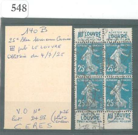 Yvert N°140B 25 centimes semeuse Carnée bleu - 