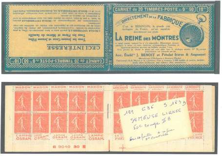 Carnet Ancien N°199_C36 Type SEMEUSE LIGNEE - 50c.