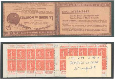 Carnet Ancien N°199_C39 Type SEMEUSE LIGNEE - 50c.