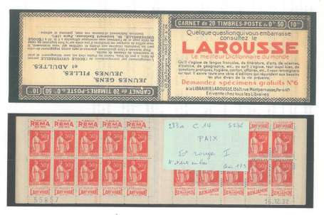 Carnet Ancien N°283_C14 Type PAIX - 50c. ROUGE 